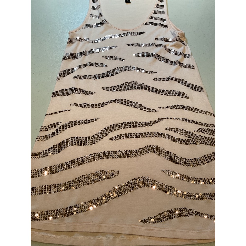 Chacha Vente Peach‎ Zebra Sequin Tank Top Small Sleeveless Rayon Scoop Neck